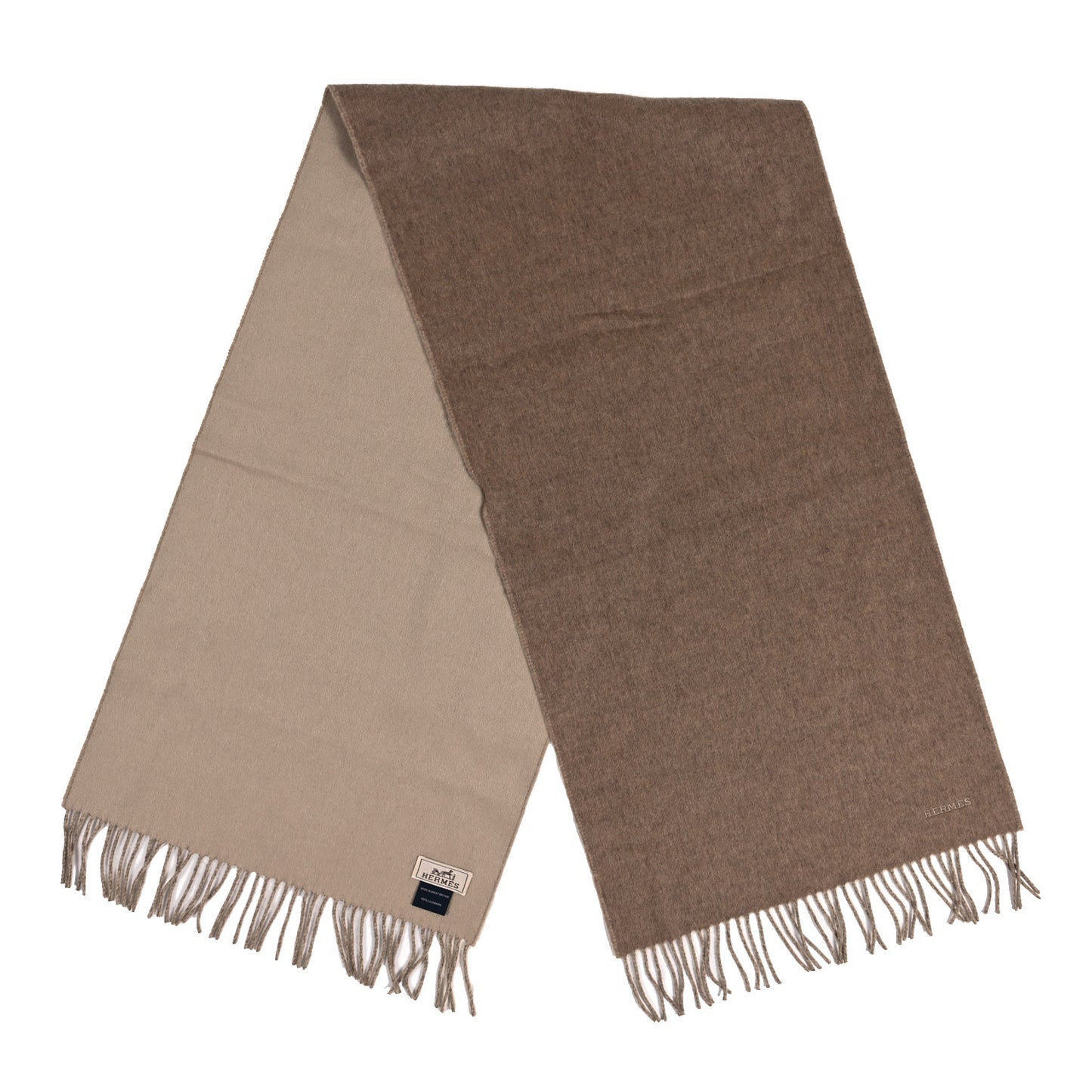 Cashmere Recto Verso Muffler Marron Glace Craie