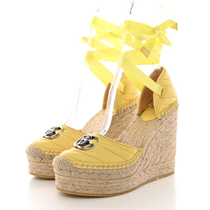 Gucci Nappa Matelasse GG Marmont Ankle Wrap Platform Espadrille Wedges 36.5 Banana 3 of 13