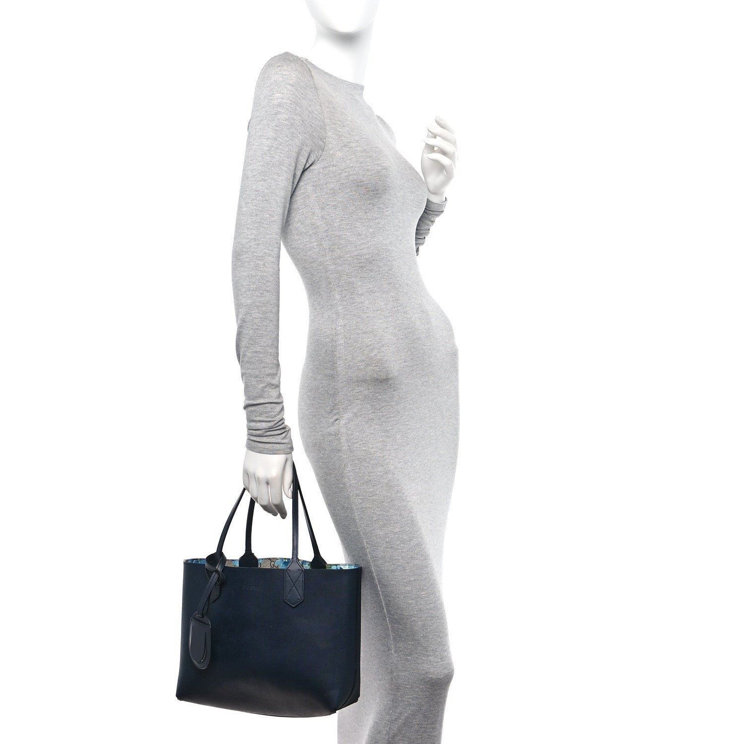Gucci GG Supreme Monogram Blooms Small Reversible Tote Beige Blue Navy 2 of 16
