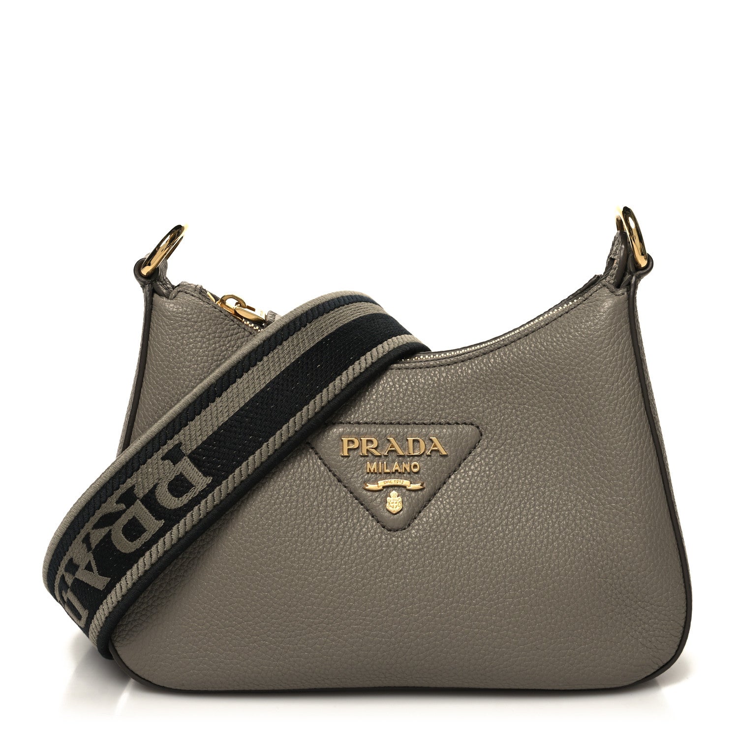 Prada Vitello Daino Soft Zippered Messenger Hobo Argilla 1 of 9