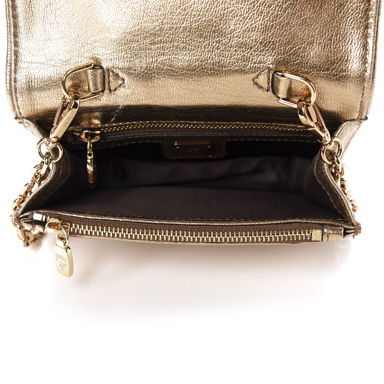 MCM Metallic Calfskin Swarovski Crystal Romantic Chandelier Crossbody Clutch Gold 5 of 12