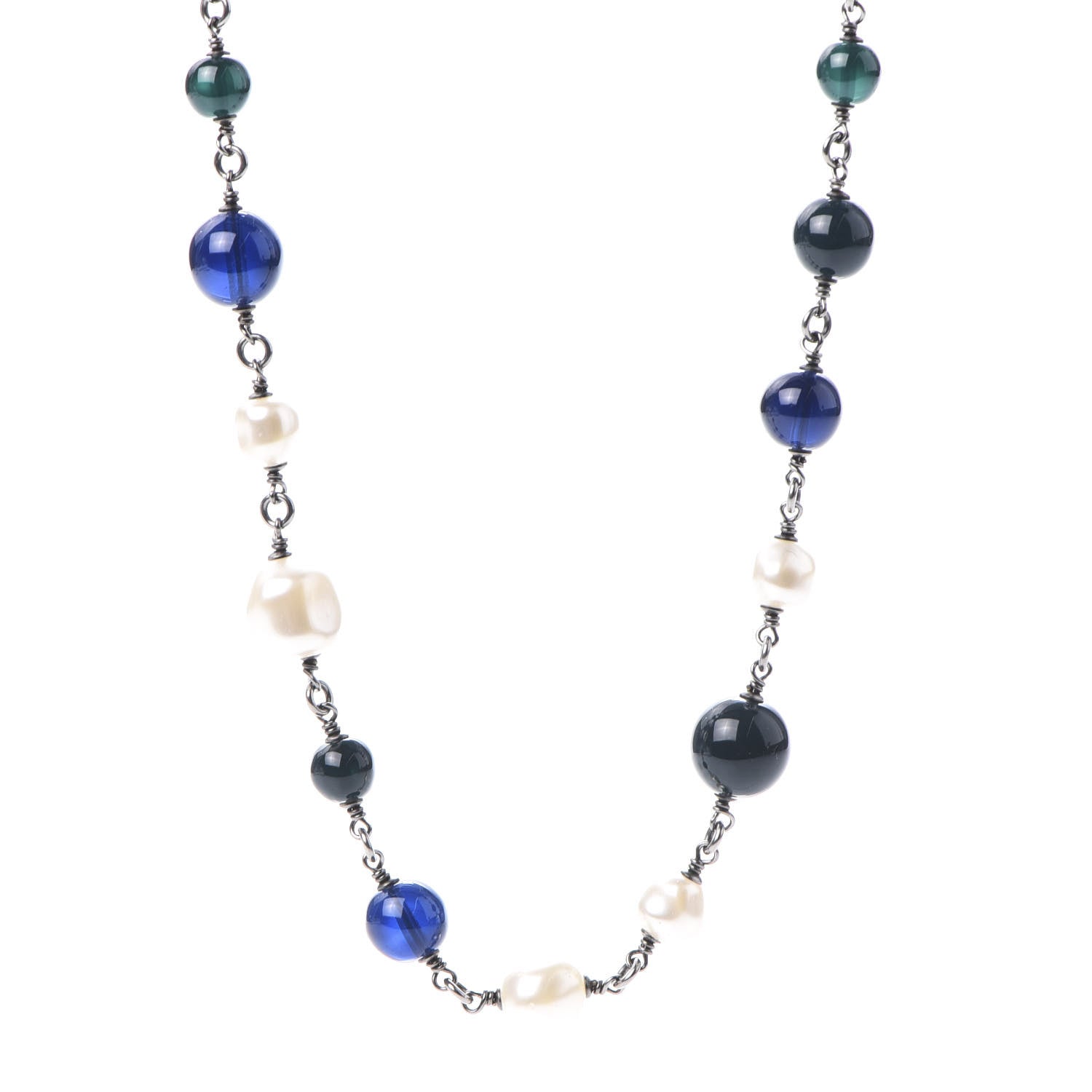 Chanel Pearl Resin Beaded CC Heart Long Necklace Ruthenium Multicolor 4 of 8