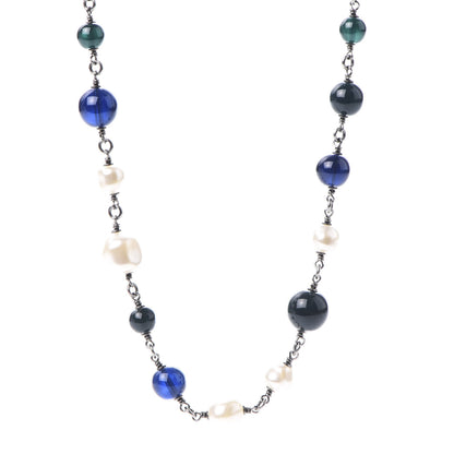 Chanel Pearl Resin Beaded CC Heart Long Necklace Ruthenium Multicolor 4 of 8