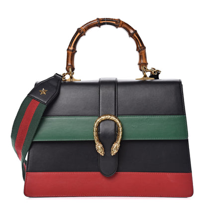 Gucci Calfskin Bamboo Web Large Dionysus Top Handle Bag Black Bright Evergreen Hibiscus Red 1 of 22