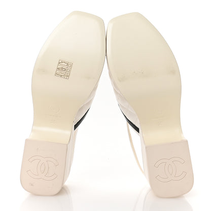 Chanel Lambskin Patent Quilted CC Platform Sandals 36 White Black 6 of 9