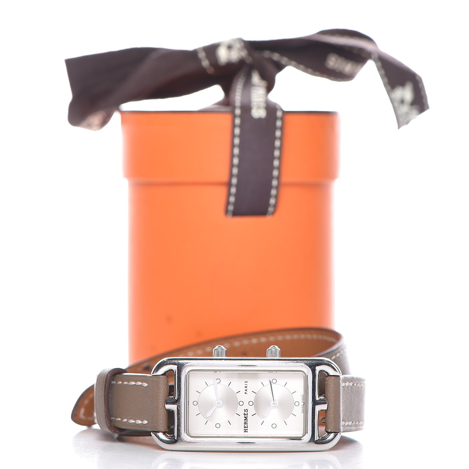 Hermes Stainless Steel Swift 20mm Cape Cod Double Tour Deux Zones Quartz Watch Etoupe 9 of 9