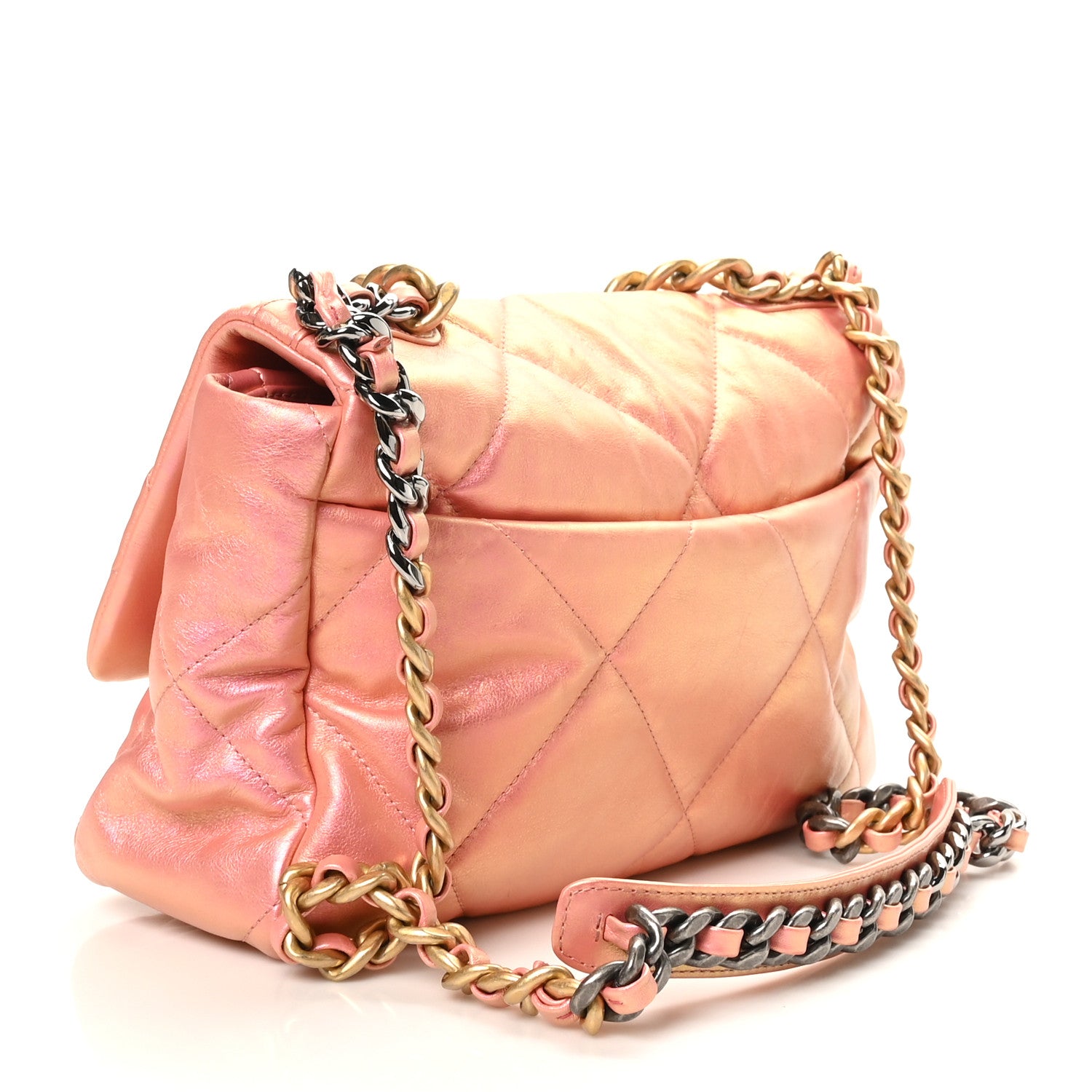 Chanel Metallic Lambskin Quilted Large Chanel 19 Flap Pink 3 of 10