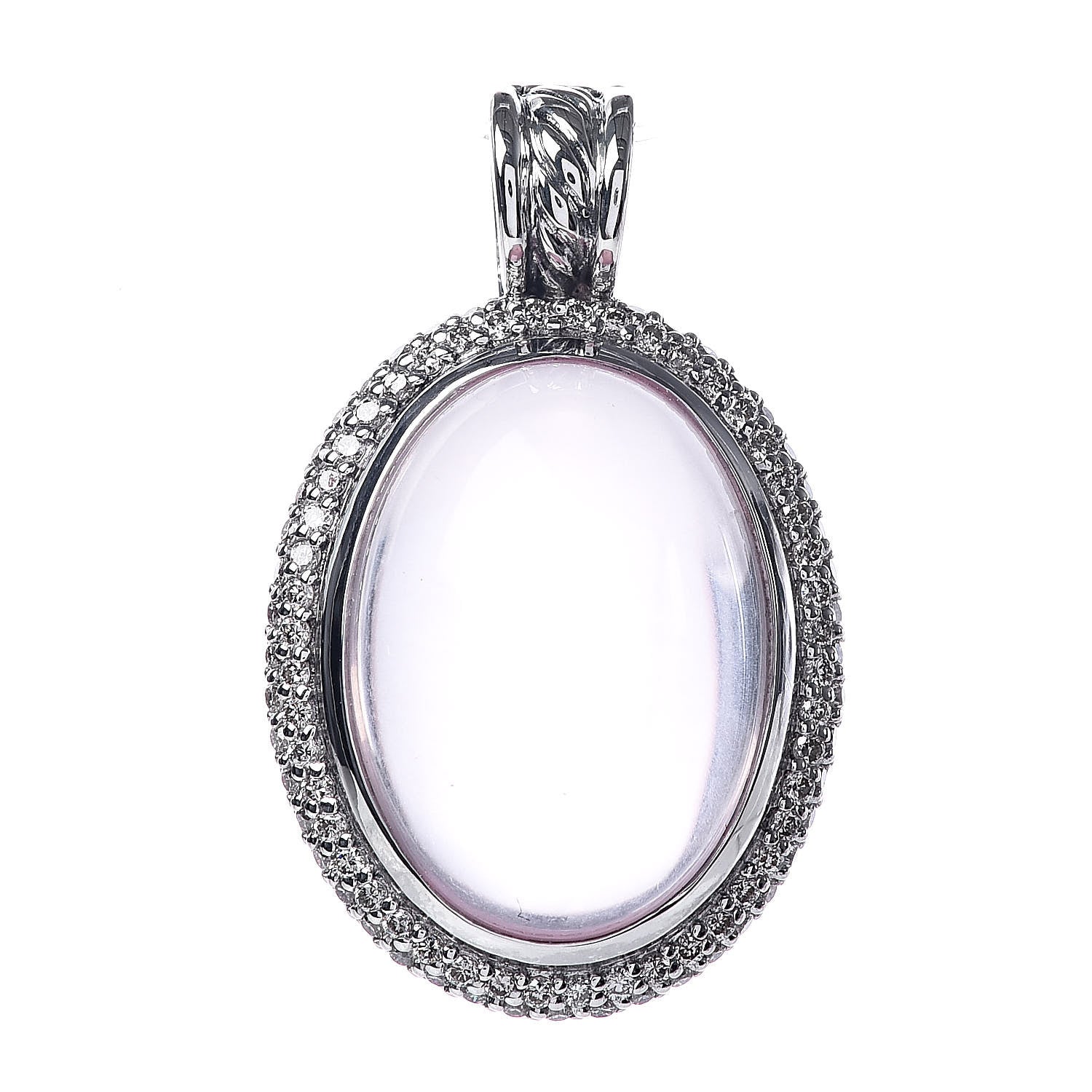 David Yurman Sterling Silver Rose Quartz Diamond 29mm Oval Signature Enhancer Pendant 1 of 3