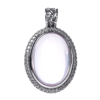 David Yurman Sterling Silver Rose Quartz Diamond 29mm Oval Signature Enhancer Pendant 1 of 3