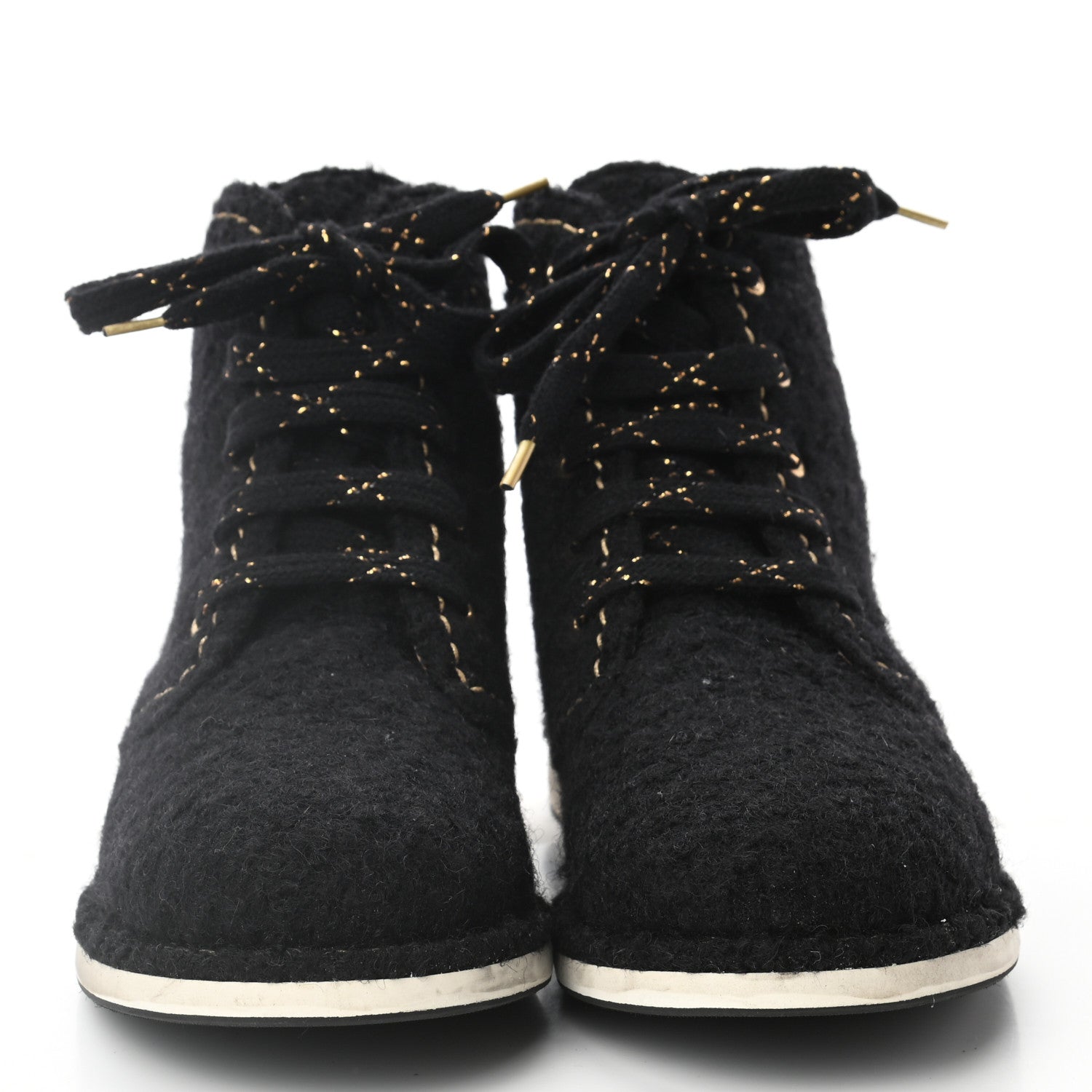 Chanel Tweed Womens Lace Up Short Boots 40 Black 2 of 8