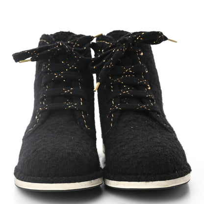 Chanel Tweed Womens Lace Up Short Boots 40 Black 2 of 8