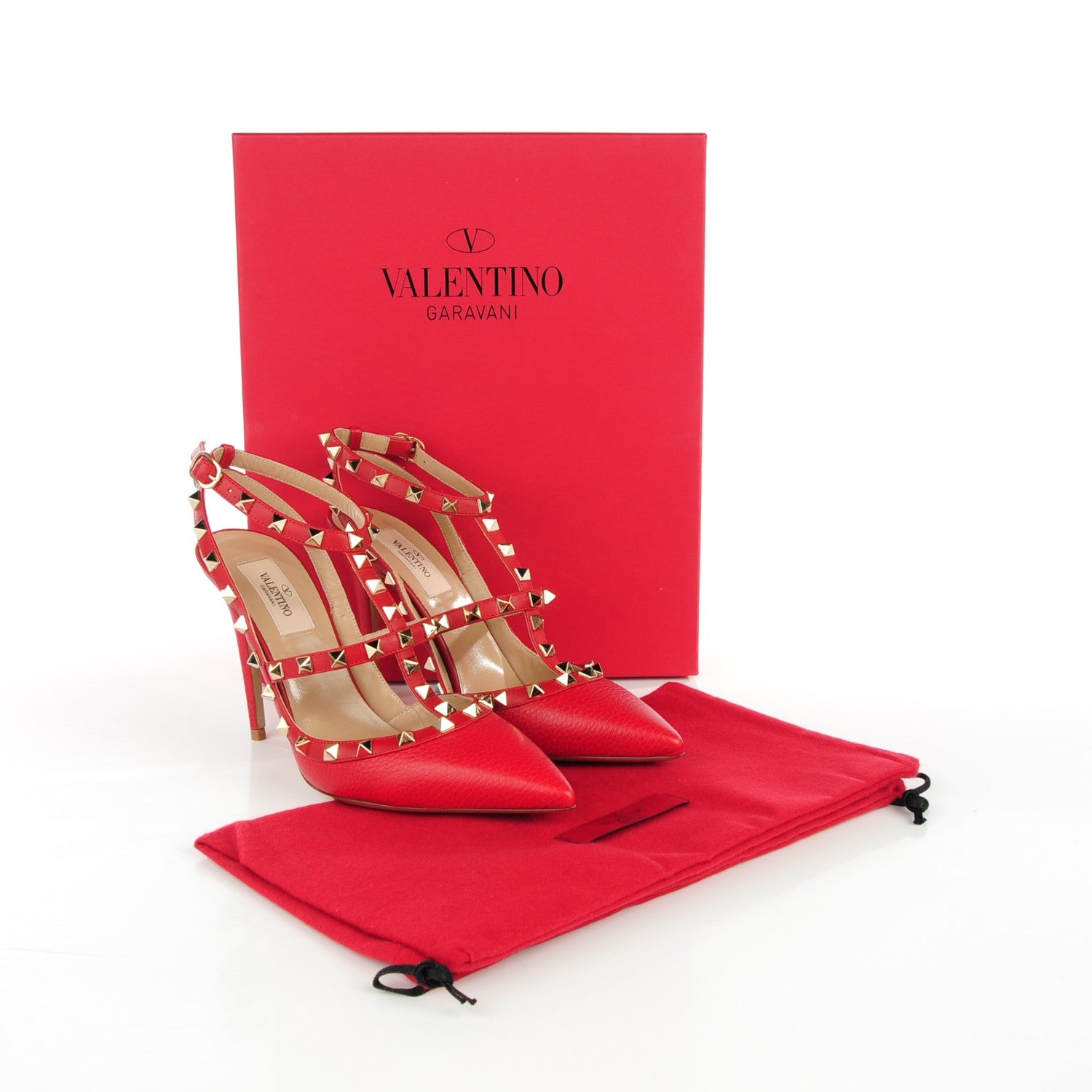 Valentino Garavani Pebbled Calfskin Rockstud Ankle Strap 100mm Pumps 38.5 Rosso Valentino 8 of 8