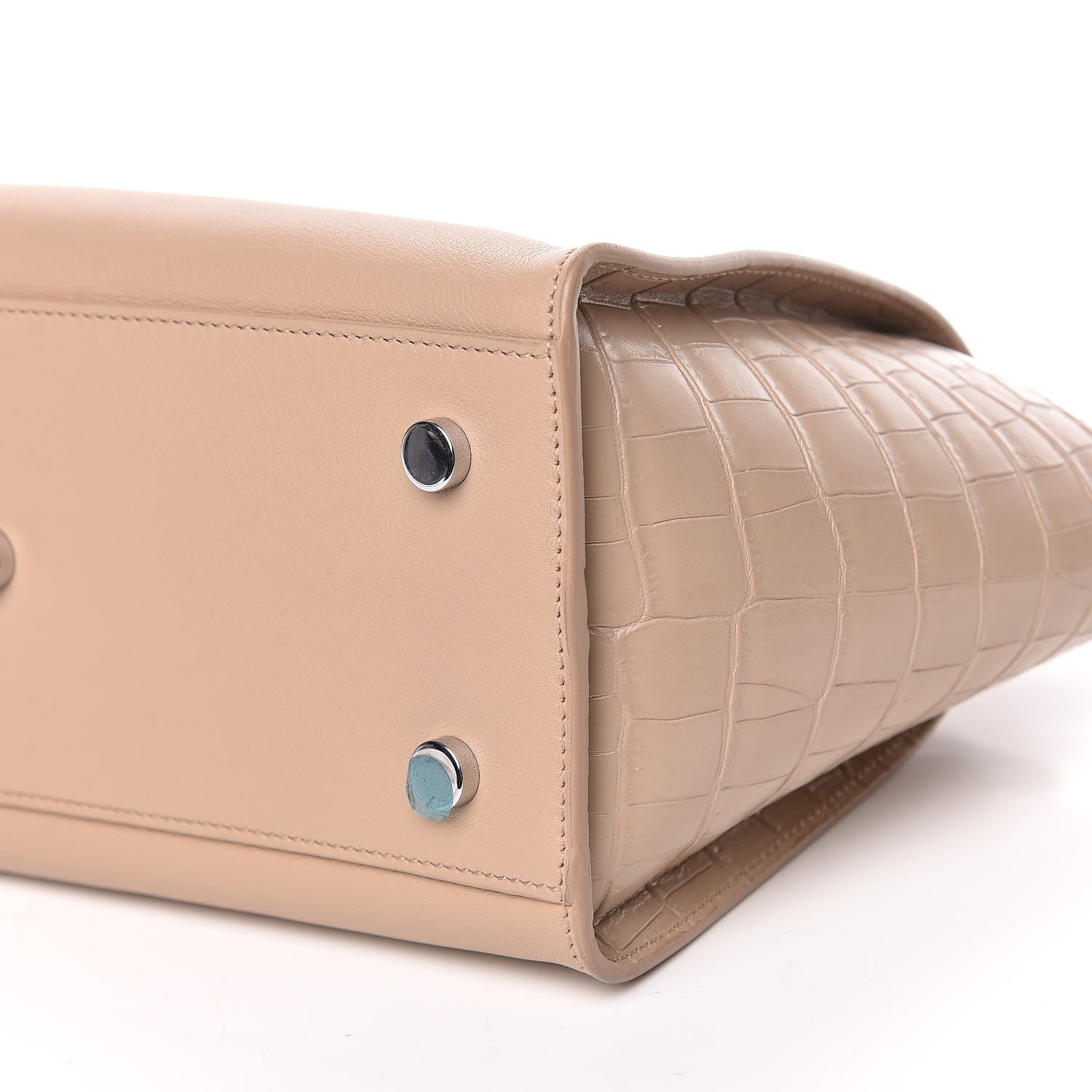 Saint Laurent Smooth Calfskin Crocodile Embossed Baby Monogram Downtown Cabas Dark Beige 6 of 11