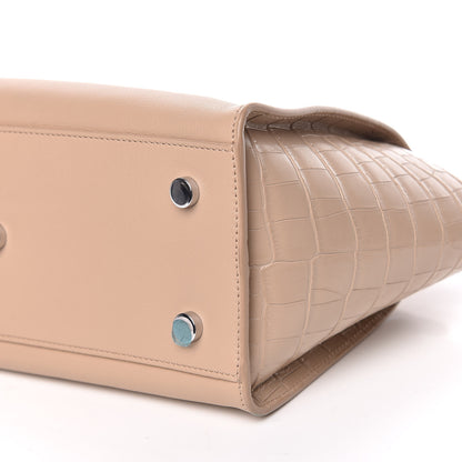 Saint Laurent Smooth Calfskin Crocodile Embossed Baby Monogram Downtown Cabas Dark Beige 6 of 11