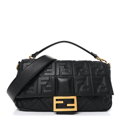 Fendi Nappa FF 1974 Embossed Large Baguette Black 1 of 10