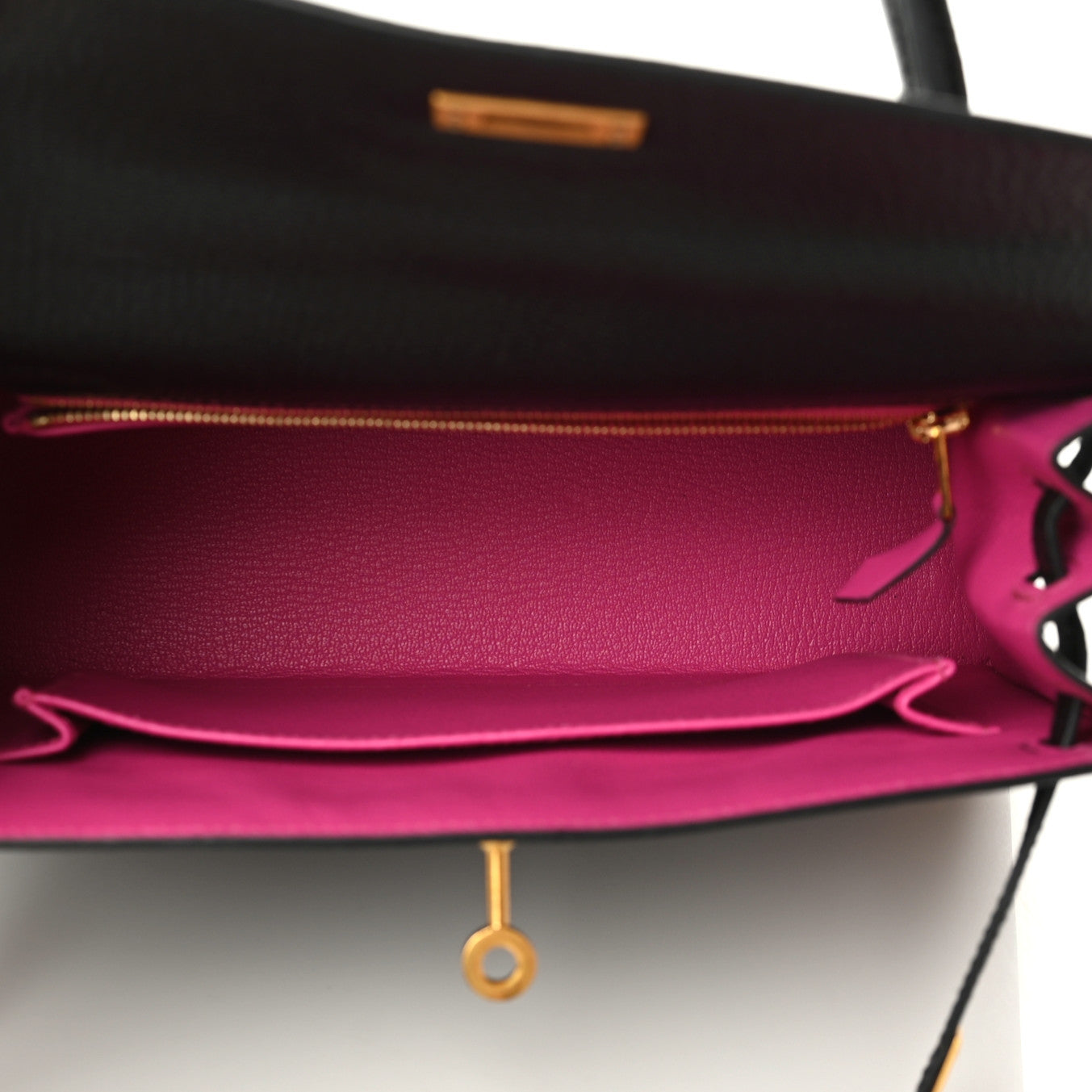 Hermes Chevre Mysore Horseshoe Kelly Sellier 25 Black Rose Pourpre 7 of 11