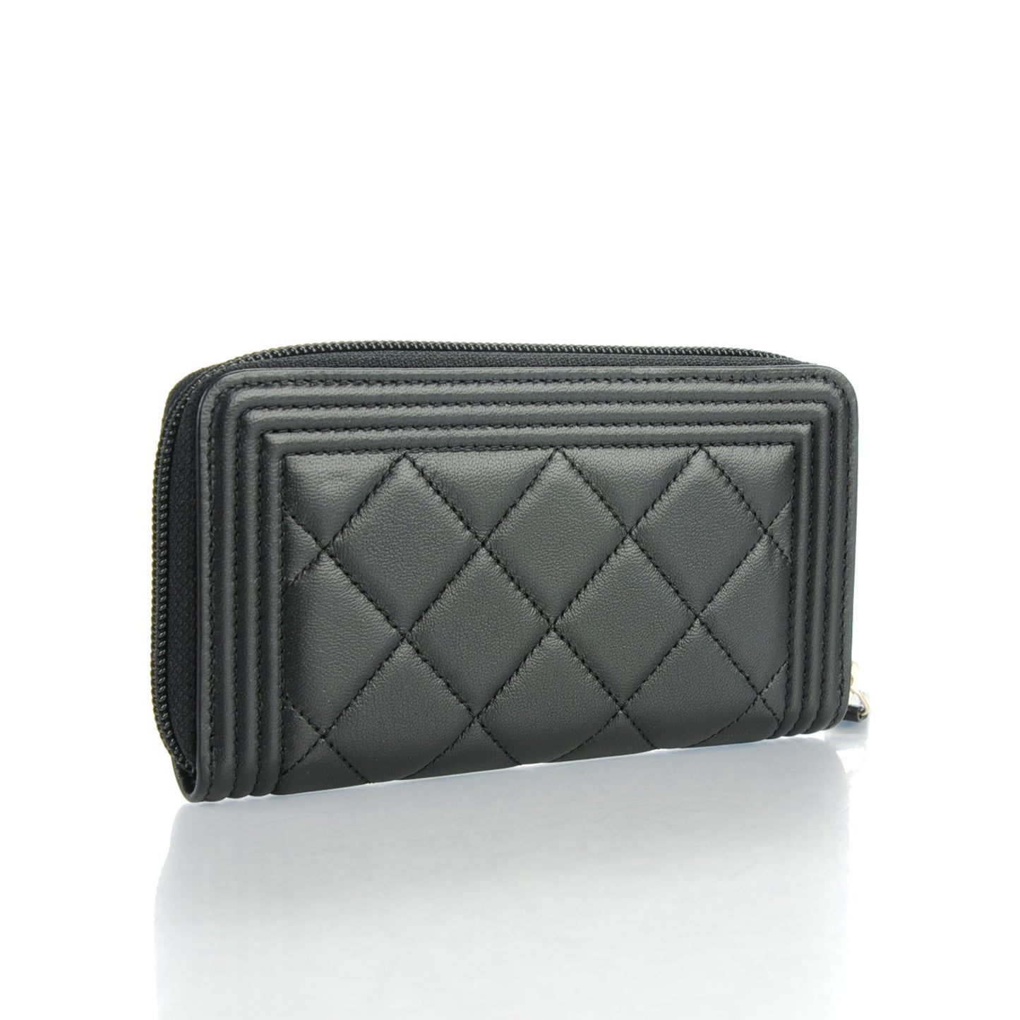Lambskin Quilted Small Boy Zip Around Wallet Black
