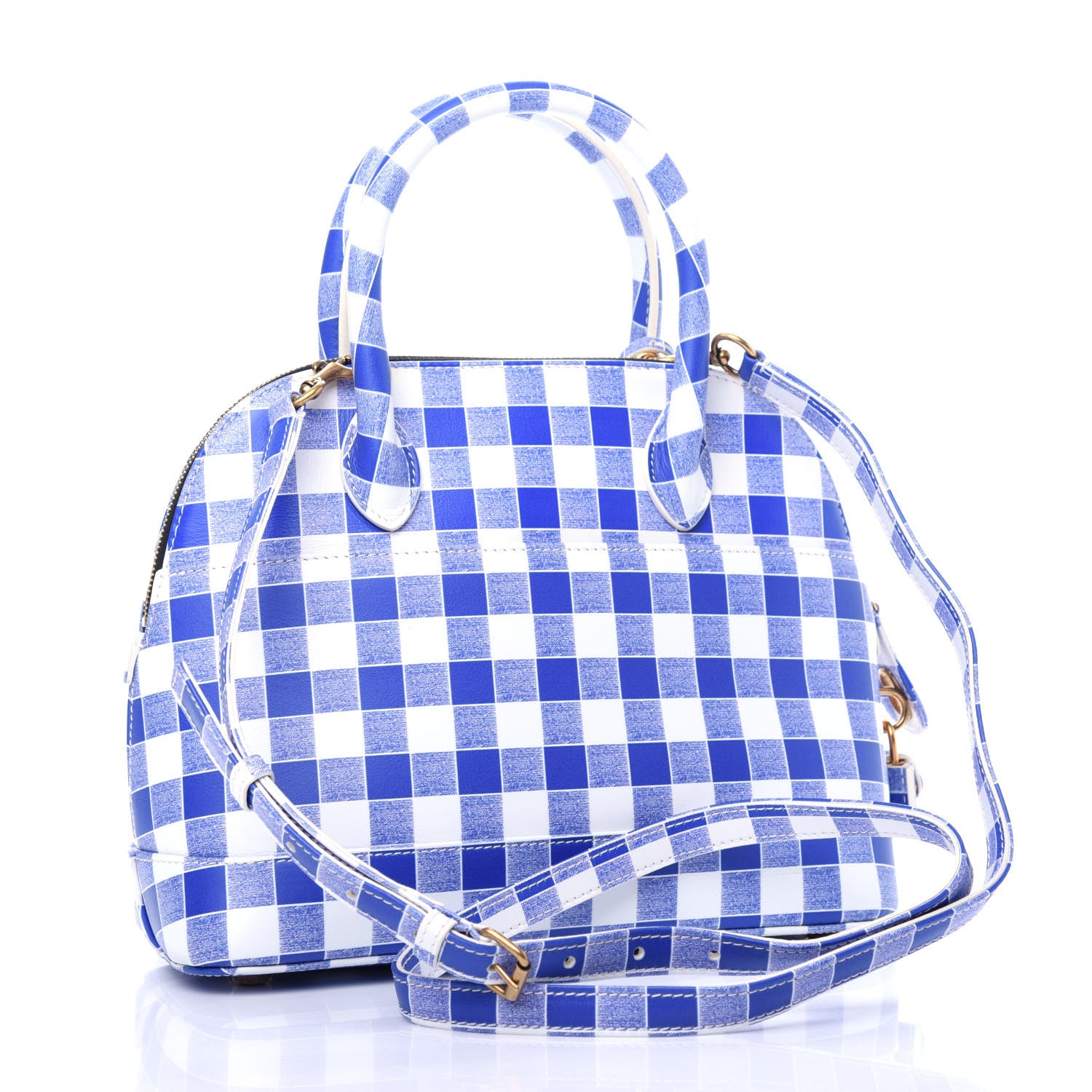Balenciaga Calfskin Checked S Ville Top Handle Bag Bleu 3 of 10
