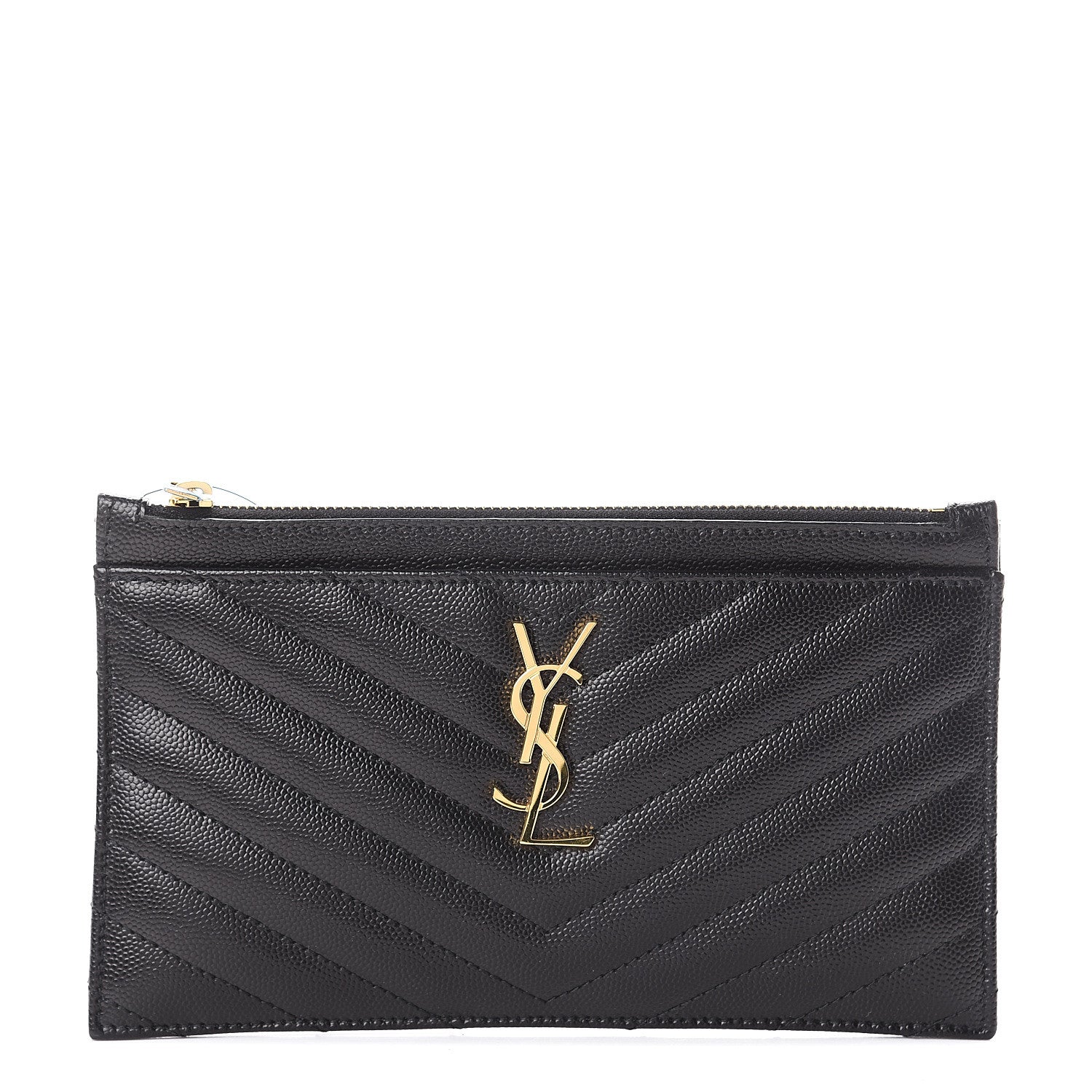 Saint Laurent Grain De Poudre Chevron Monogram Bill Pouch Black 1 of 5