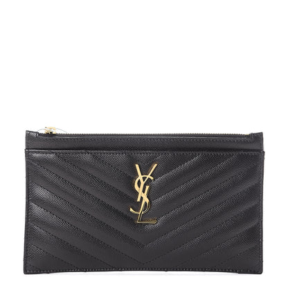 Saint Laurent Grain De Poudre Chevron Monogram Bill Pouch Black 1 of 5