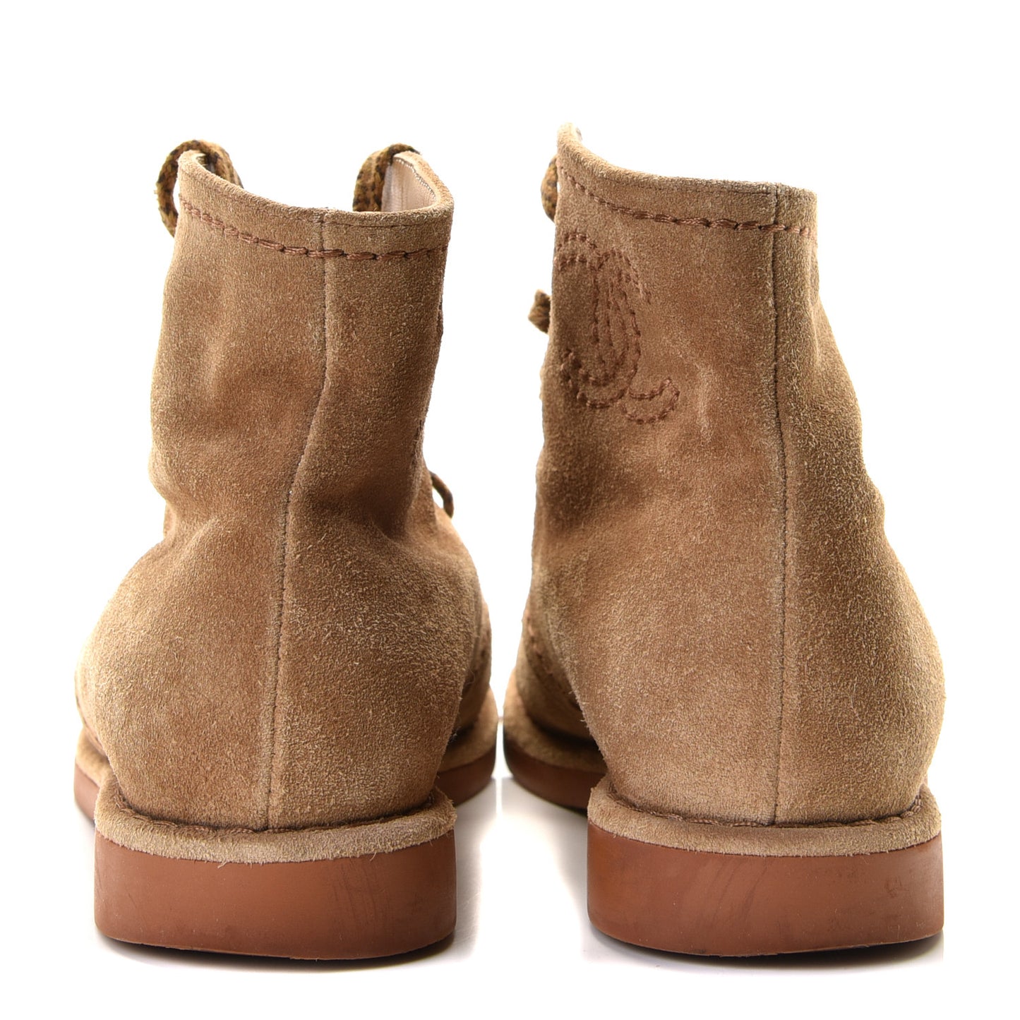 Suede Calfskin Womens Lace Up Short Boots 35.5 Dark Beige