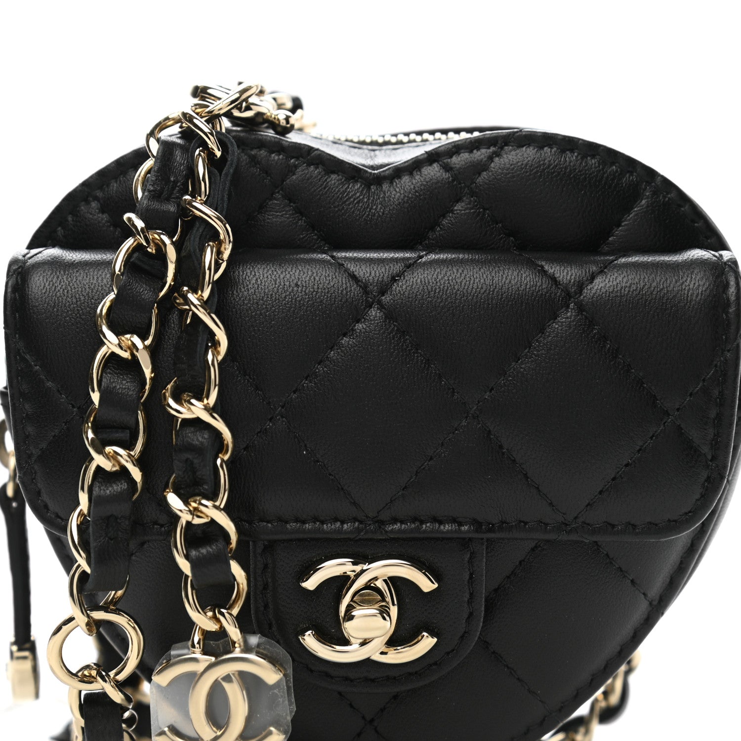 Chanel Lambskin Quilted CC In Love Heart Waist Belt Bag With Chain Black 8 of 11