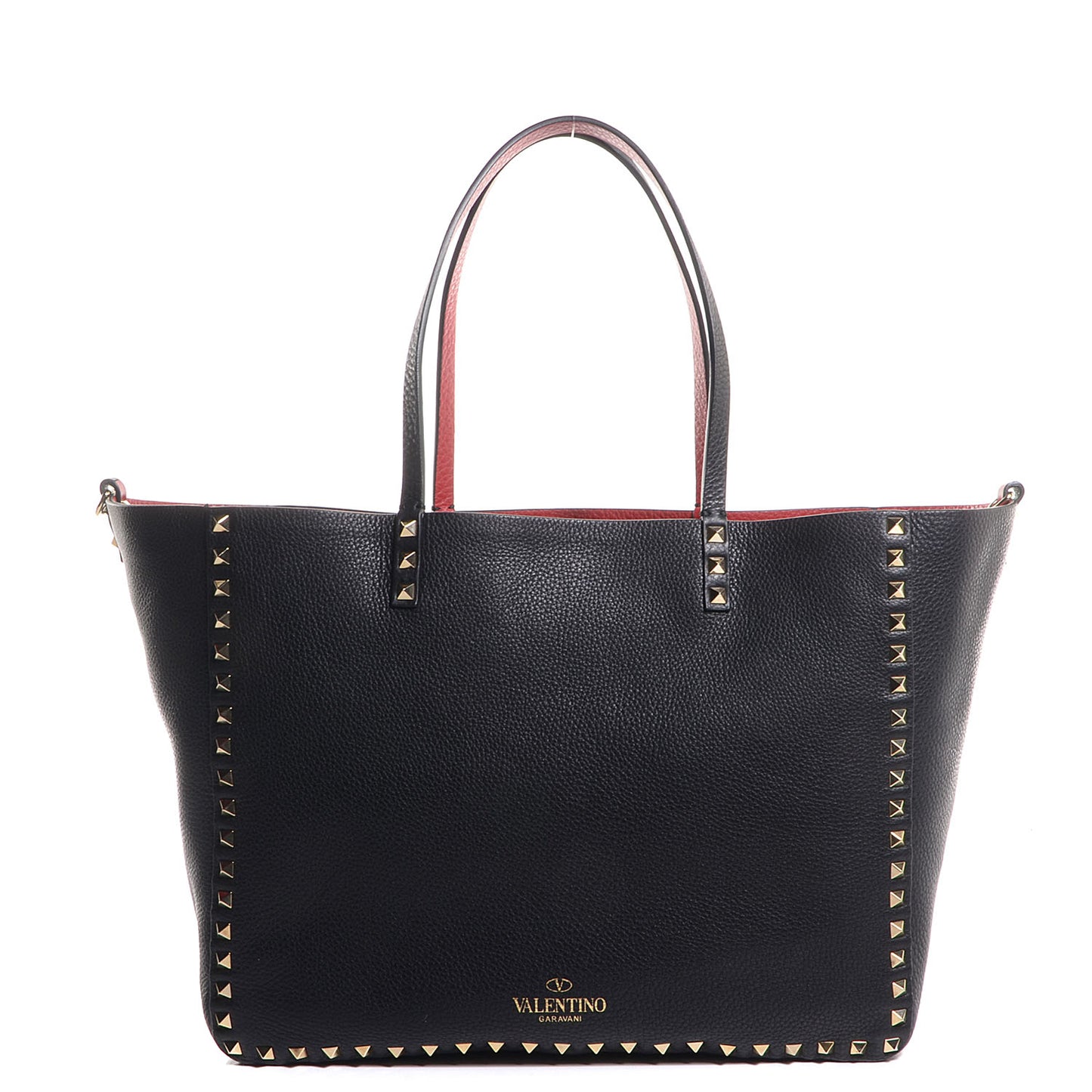 Pebbled Calfskin Medium Rockstud Reversible Tote Black Rosso Valentino
