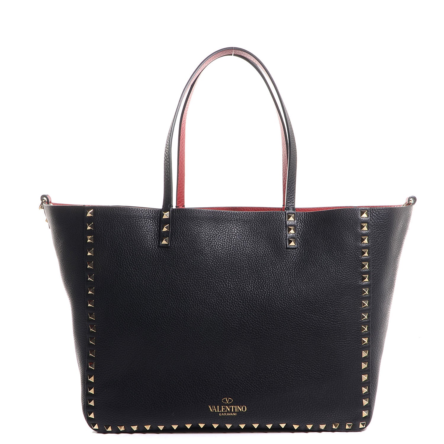 Valentino Garavani Pebbled Calfskin Medium Rockstud Reversible Tote Black Rosso Valentino 1 of 7
