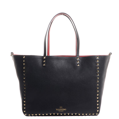 Valentino Garavani Pebbled Calfskin Medium Rockstud Reversible Tote Black Rosso Valentino 1 of 7