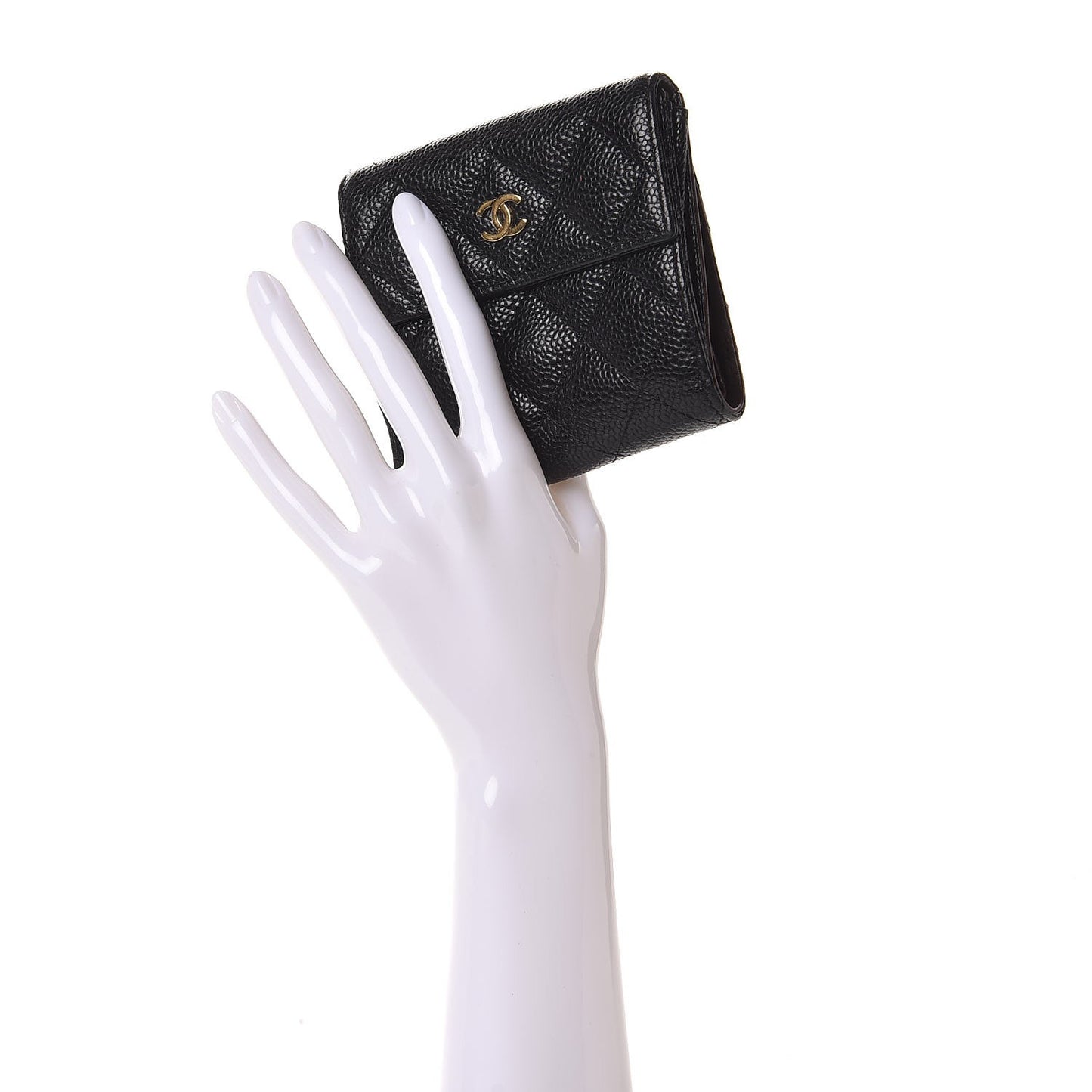 Caviar Quilted Compact French Flap Wallet Black