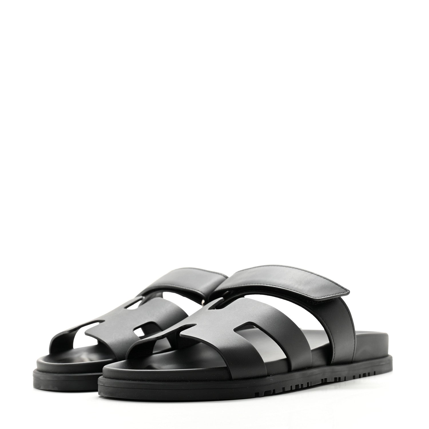 Hermes Calfskin Womens Chypre Sandals 38.5 Black 3 of 9