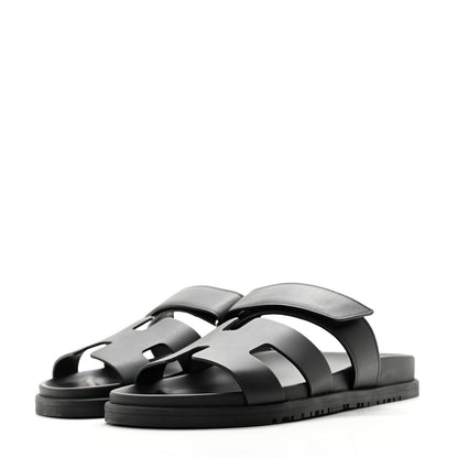 Hermes Calfskin Womens Chypre Sandals 38.5 Black 3 of 9