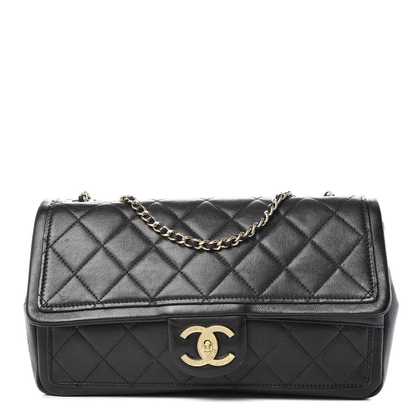 Calfskin Quilted Medium Graphic Flap Bag Black