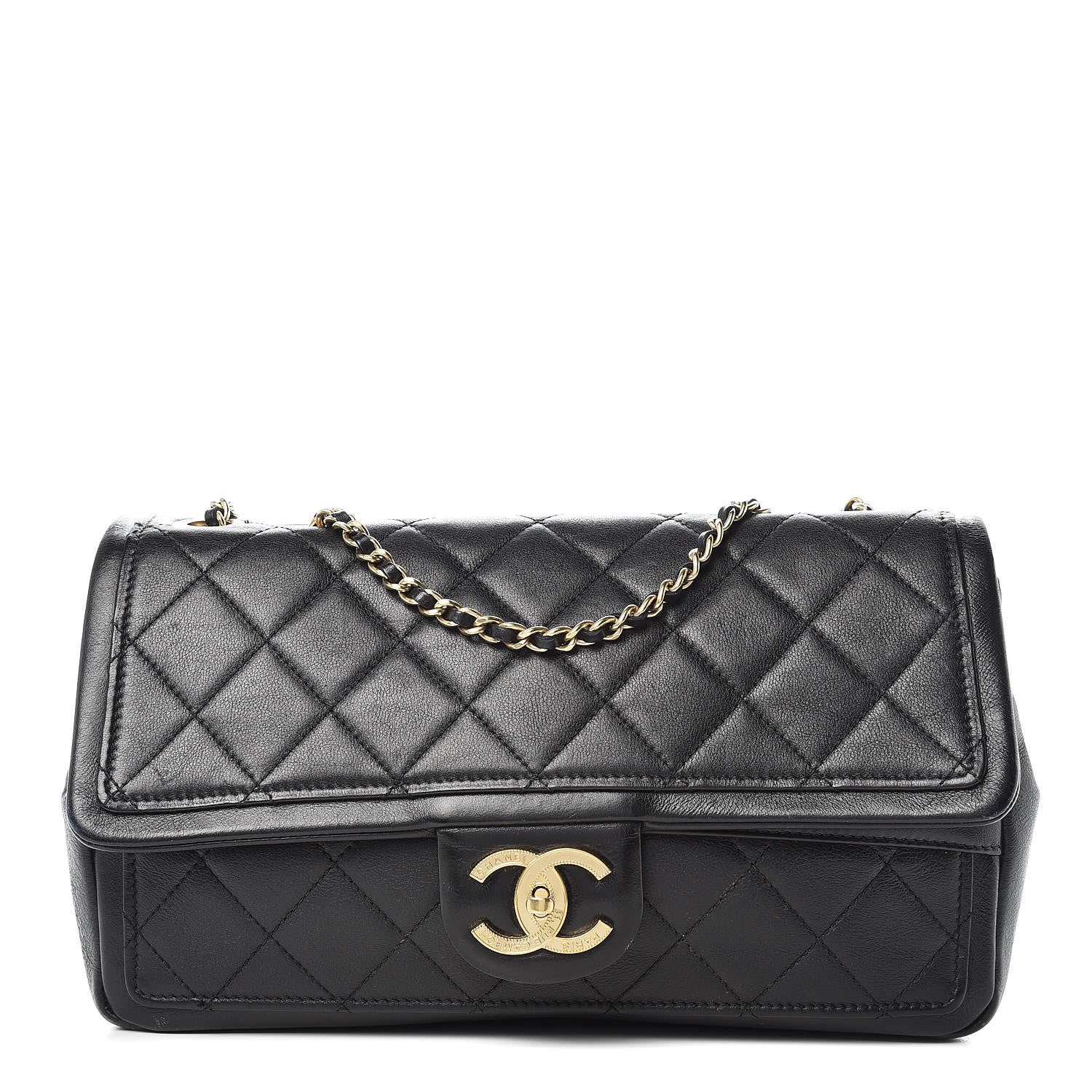 Chanel Calfskin Quilted Medium Graphic Flap Bag Black 1 of 10