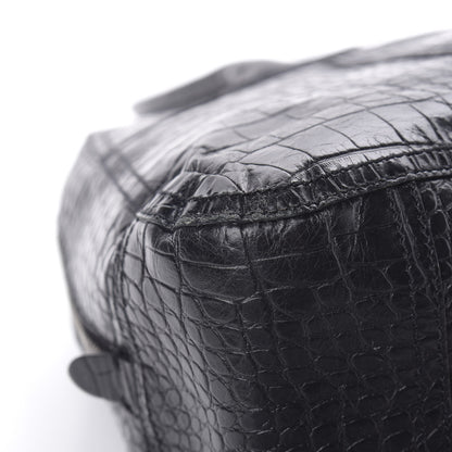 Prada Calfskin Crocodile Embossed Satchel Black 12 of 15