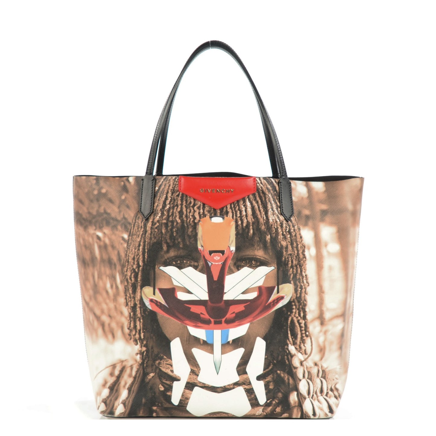 Textured Coated Canvas Tribal Girl Print Large Antigona Tote Multicolor