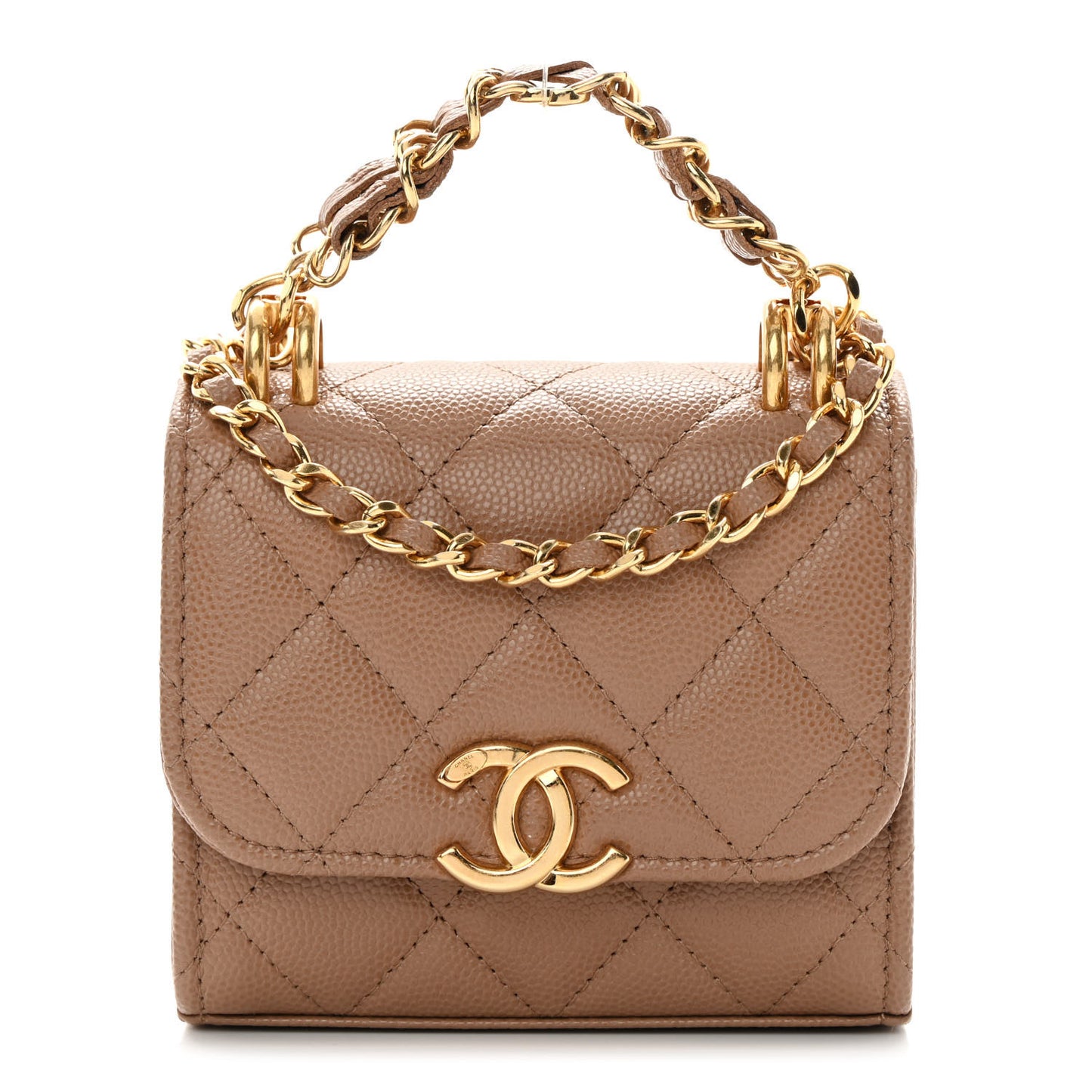 Caviar Quilted Coco First Clutch With Chain Beige