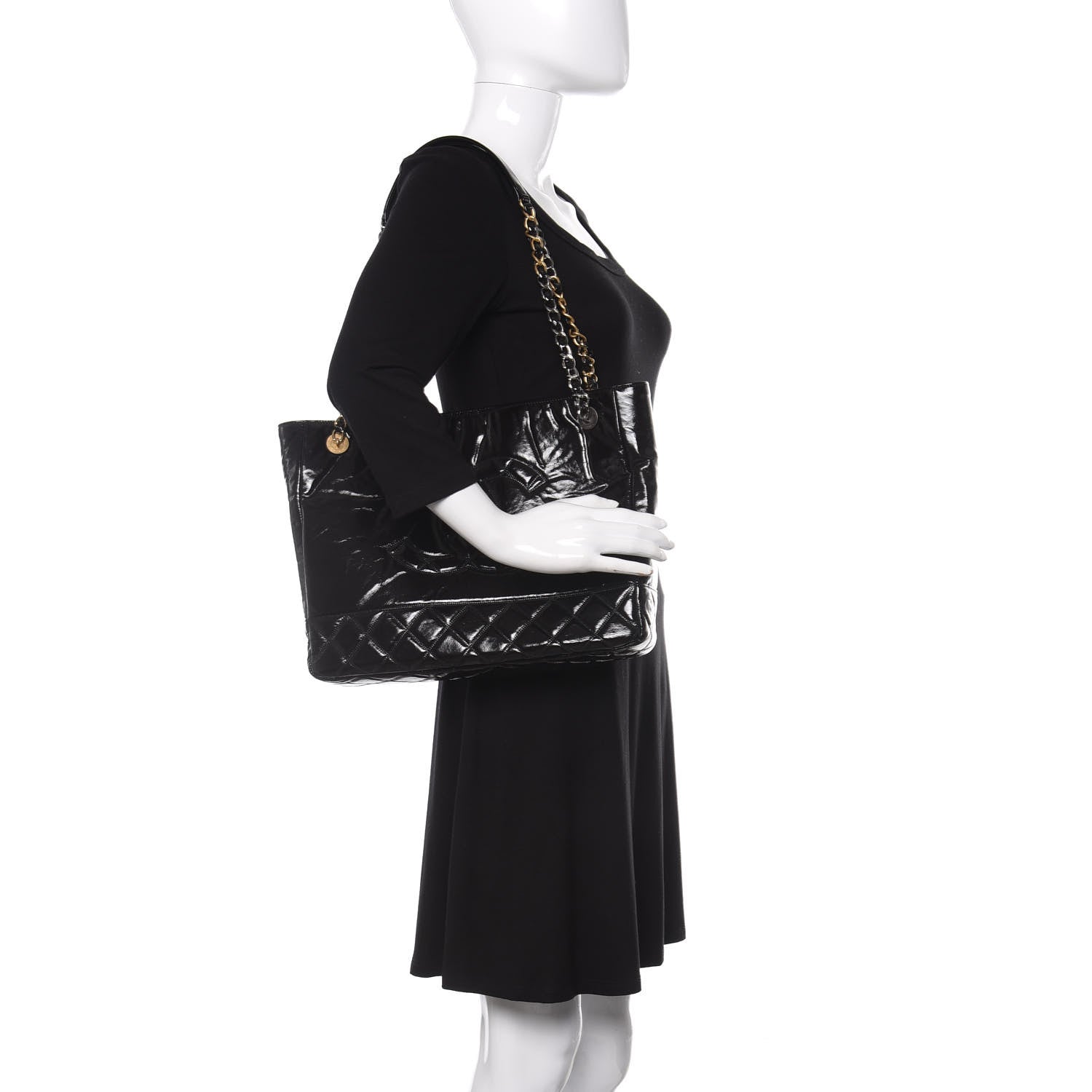 Chanel Shiny Aged Calfskin Quilted Large Shopping Bag Black 2 of 11