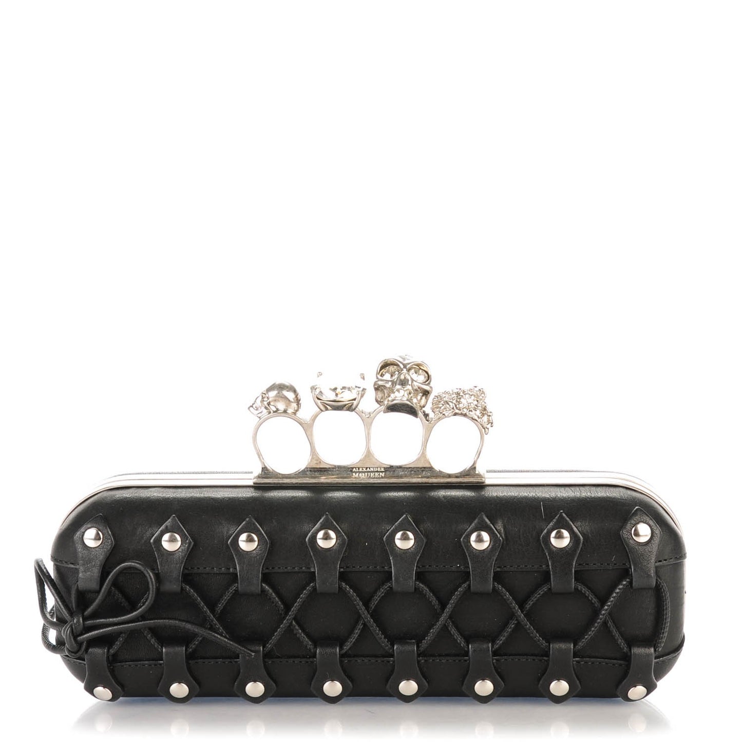 Lambskin Lace-Up Knucklebox Clutch Black