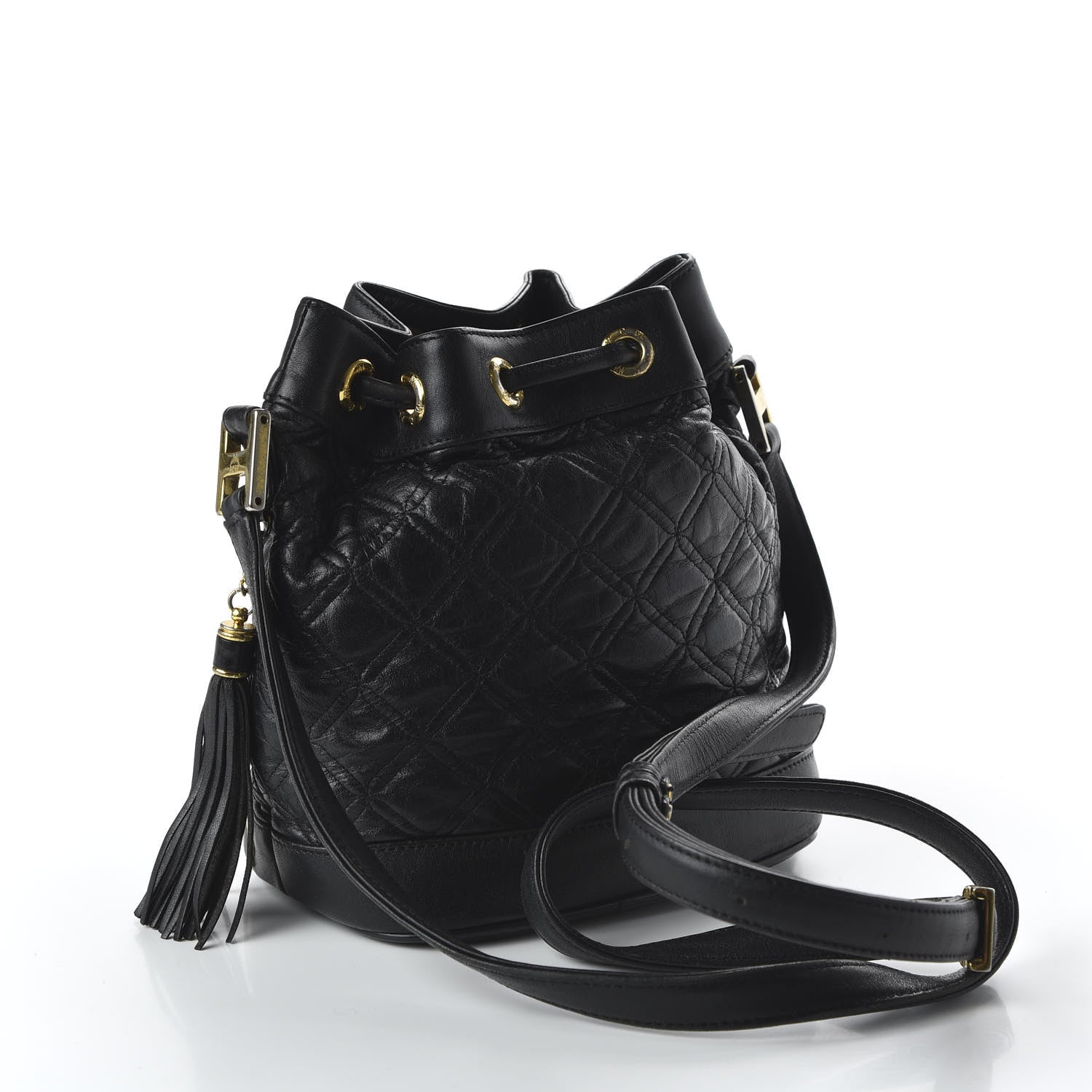 MCM Calfskin Quilted Studded Bucket Bag Black 3 of 10