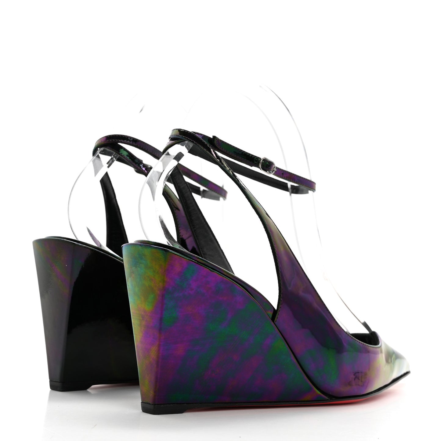 Patent Iridescent Sling Condorage 85 Wedge Pumps 38.5 Black