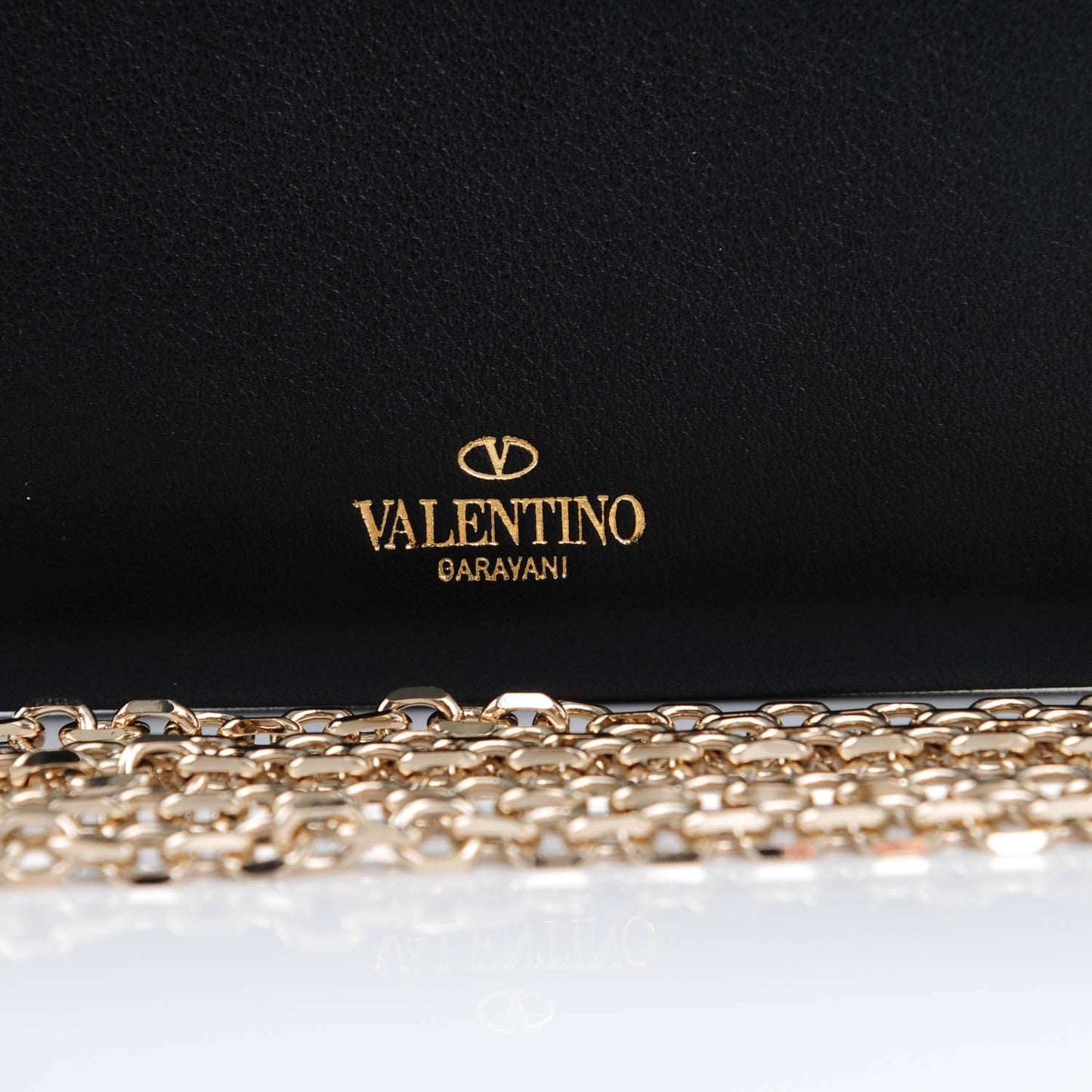 Vitello Small Rockstud Flap Wallet on Chain Black