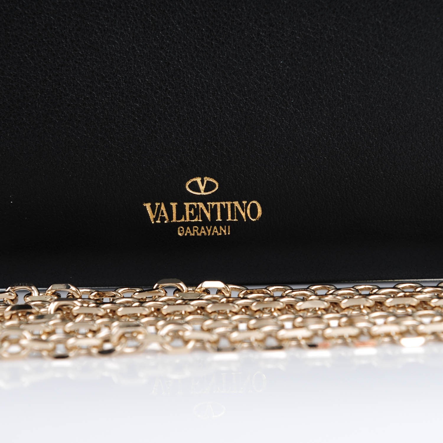 Valentino Garavani Vitello Small Rockstud Flap Wallet on Chain Black 4 of 9