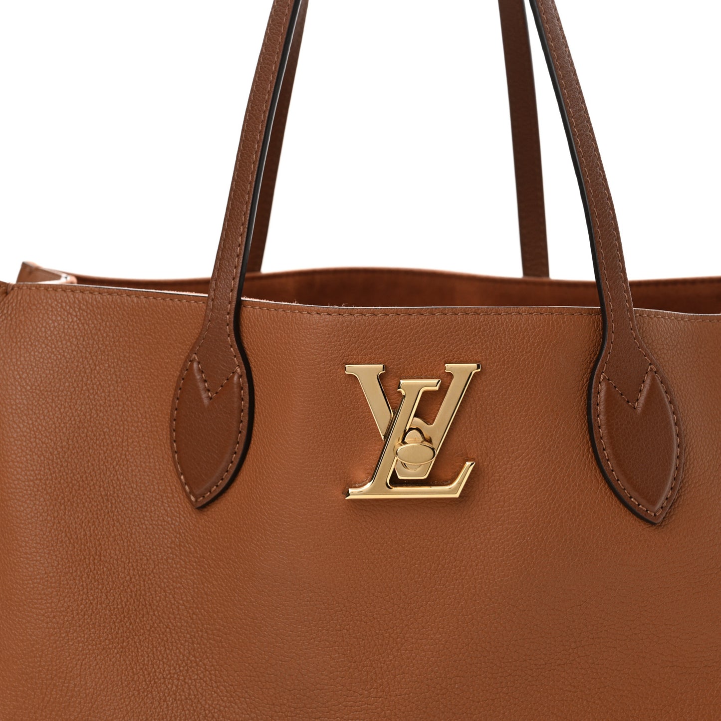 Grained Calfskin Lockme Shopper Chataigne
