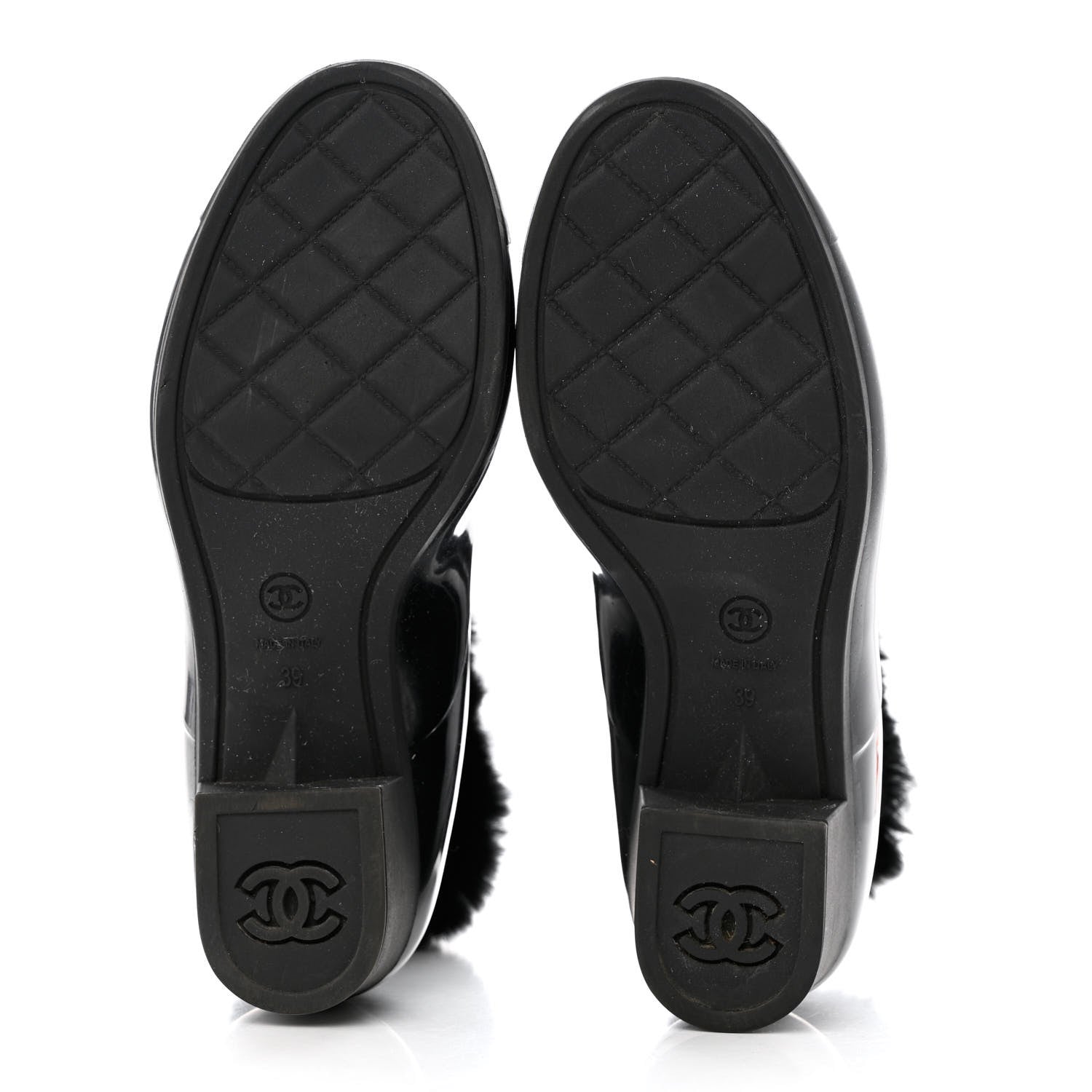 Chanel Rubber Rabbit Fur Lace Up Rain Boots 39 Black 5 of 8