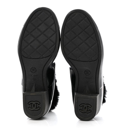 Chanel Rubber Rabbit Fur Lace Up Rain Boots 39 Black 5 of 8