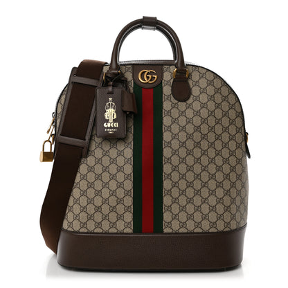 Gucci GG Supreme Monogram Textured Dollar Calfskin Web Small Ophidia Savoy Bowling Tote Beige Ebony New Acero 1 of 13