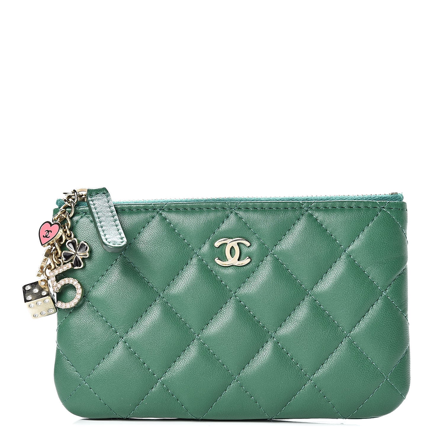 Chanel Lambskin Quilted Small Casino Cosmetic Case Green 1 of 8