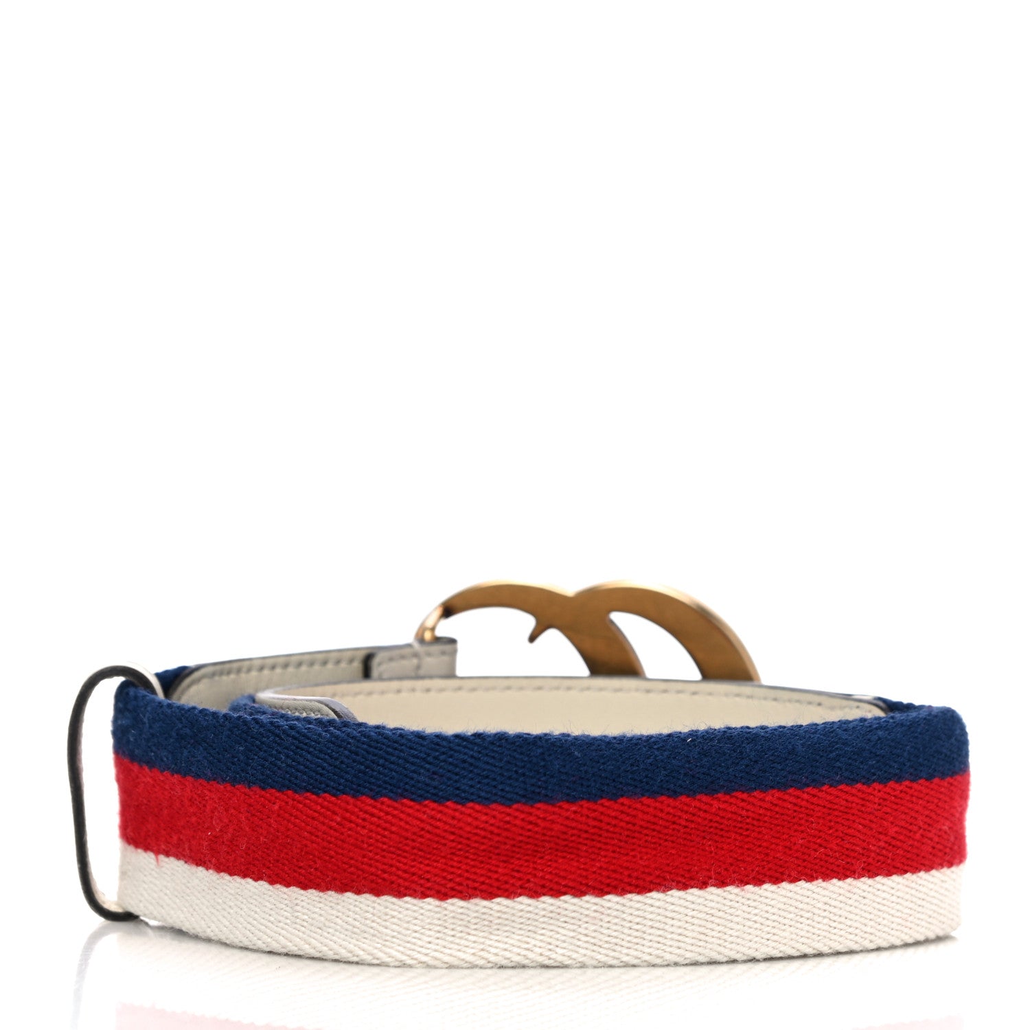 Gucci Nylon Calfskin Sylvie Web Double G 40mm Belt 80 32 Mystic White Hibiscus Red Maritime 3 of 7