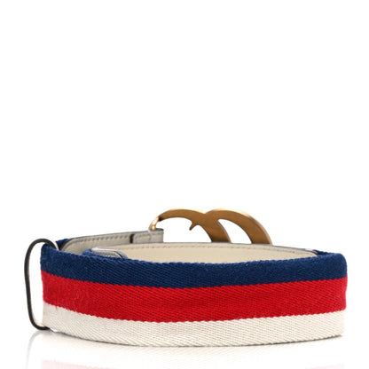 Gucci Nylon Calfskin Sylvie Web Double G 40mm Belt 80 32 Mystic White Hibiscus Red Maritime 3 of 7